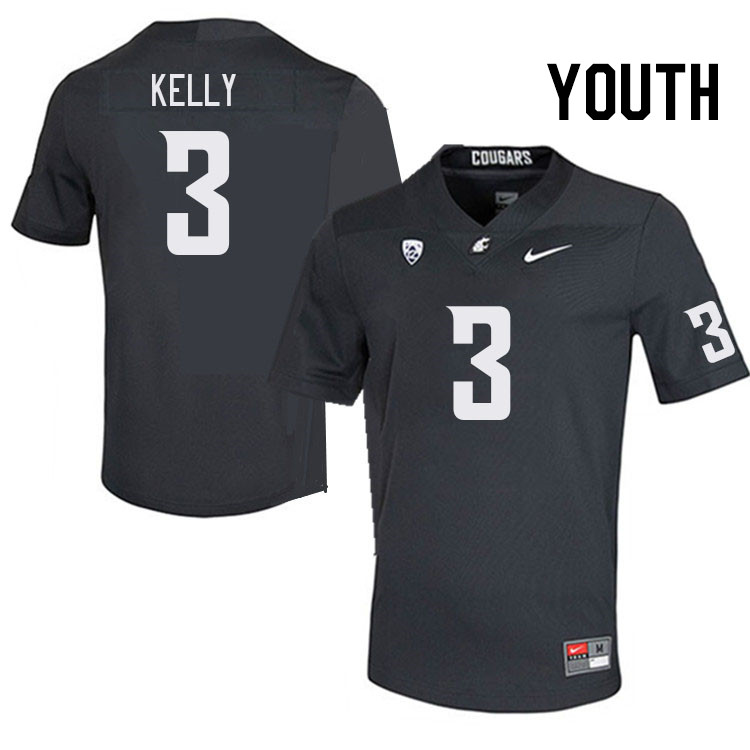 Youth #3 Josh Kelly Washington State Cougars College Football Jerseys Stitched Sale-Charcoal - Click Image to Close